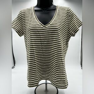 New Madewell whisper V-neck moss and ivory striped cotton shirt. Size‎ M.